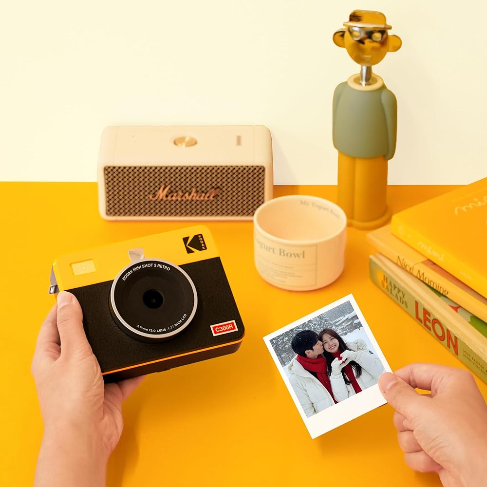 Kodak Mini Shot 3 Retro 4PASS 2-в-1 фотокамера и фотопринтер для моментальной печати (7.6см x 7.6см) + Корпус камеры (8 листов) + Пачка из 30 листов, Желтый