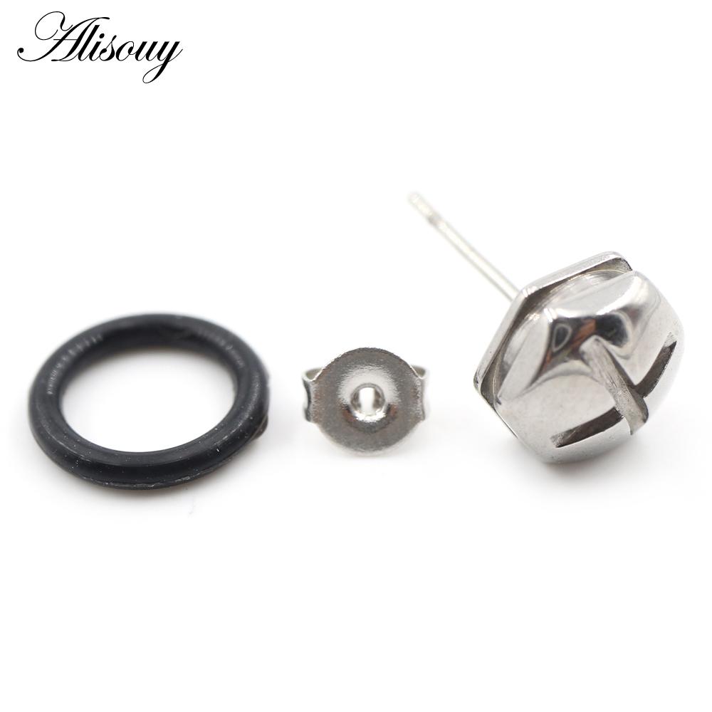 Alisouy 2 шт., нержавеющая сталь, крест, шестигранный конус, шип, квадратные, круглые, серьги-гвоздики, пирсинг козелка, поддельные, конусные, для мужчин и женщин