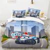 Cartoon Car King Queen Duvet Cover Cute Red Toy Sports Cars Bedding Set Kids Police Car Fire Truck Bedclothes Children Bedroom