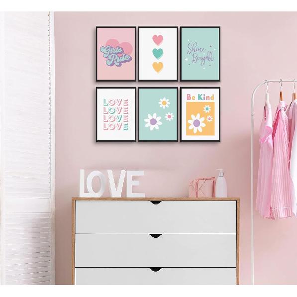 6pcs Colorful Girls Rules Canvas Wall Art Cute Colorful pirational Posters Print Paintings Teen Girls Room Pictures Wall Decor for College Apartment