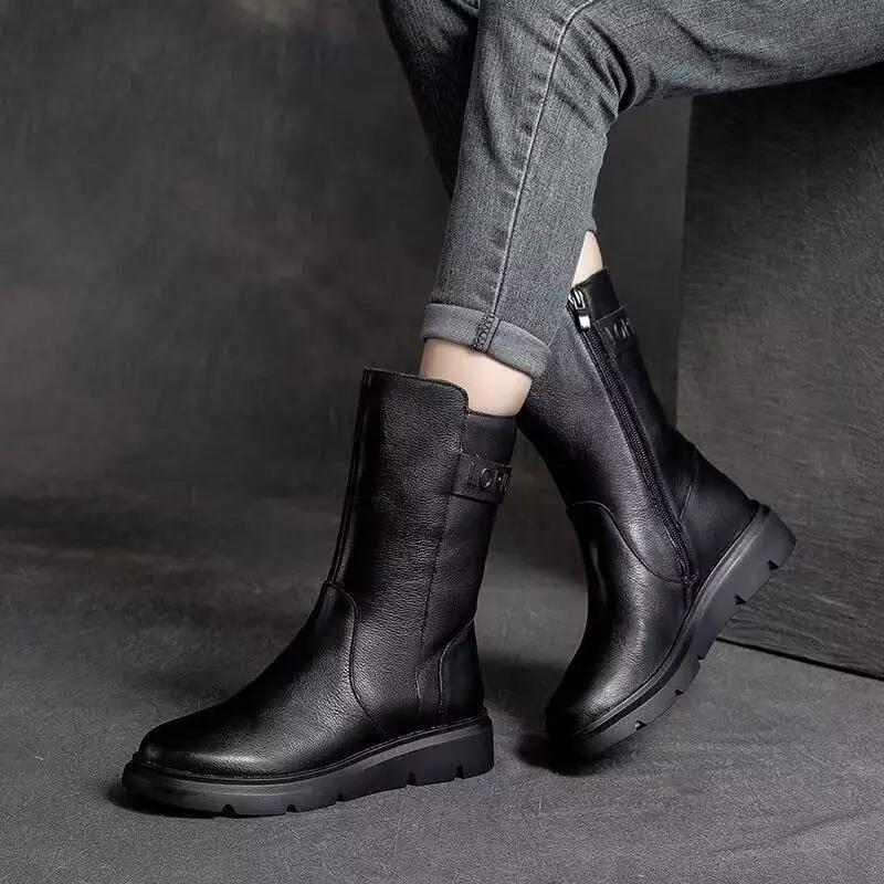 Mid Calf Shoes Woman New In Elegant With Low Heels Half High Boots for Women Large Size Warm Designer Luxury Quality Cosplay Pu