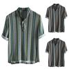 Ethnic Style Men's Loose Short-sleeved Casual Lapel Striped Button Shirt