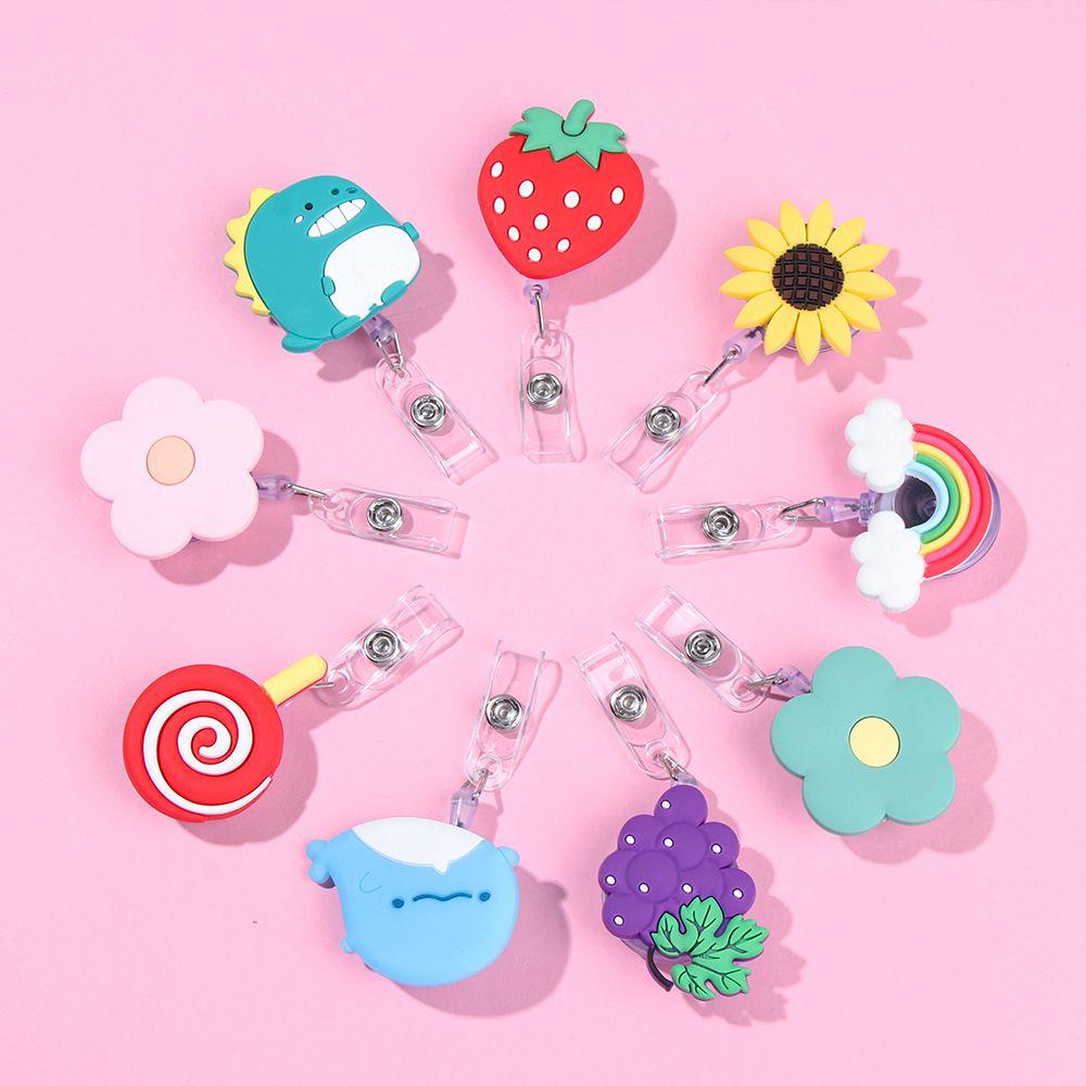Clip Fruit Accessories Flower Cartoon Silicone Badge Reel ID Badge Card Clips Colorful Badge Holder