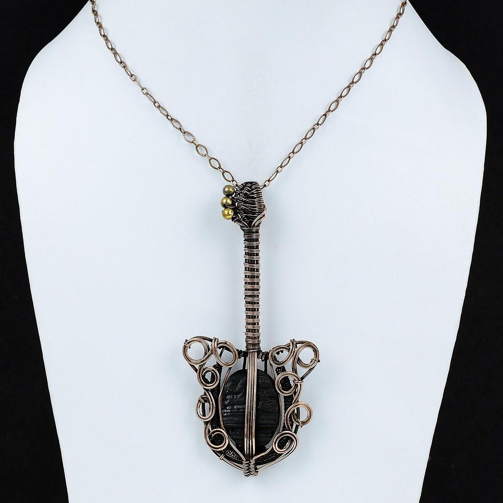 Черный турмалин, грубый кулон, медная проволока, кулон, кулон для гитары, медные украшения, кулон ручной работы, ювелирные изделия из настоящего драгоценного камня, подарок для мамы