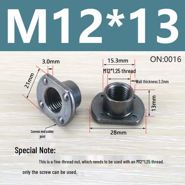 Thickened Welded T-Nut, Cold Heading Iron Plate, Round Imperial Fine Thread, Natural Color, Sizes M6/M8/M10.