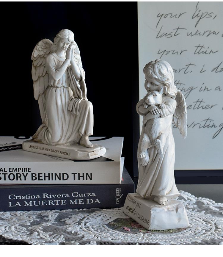 Антикварная состаренная фигурка ангела из смолы для декора дома или офиса