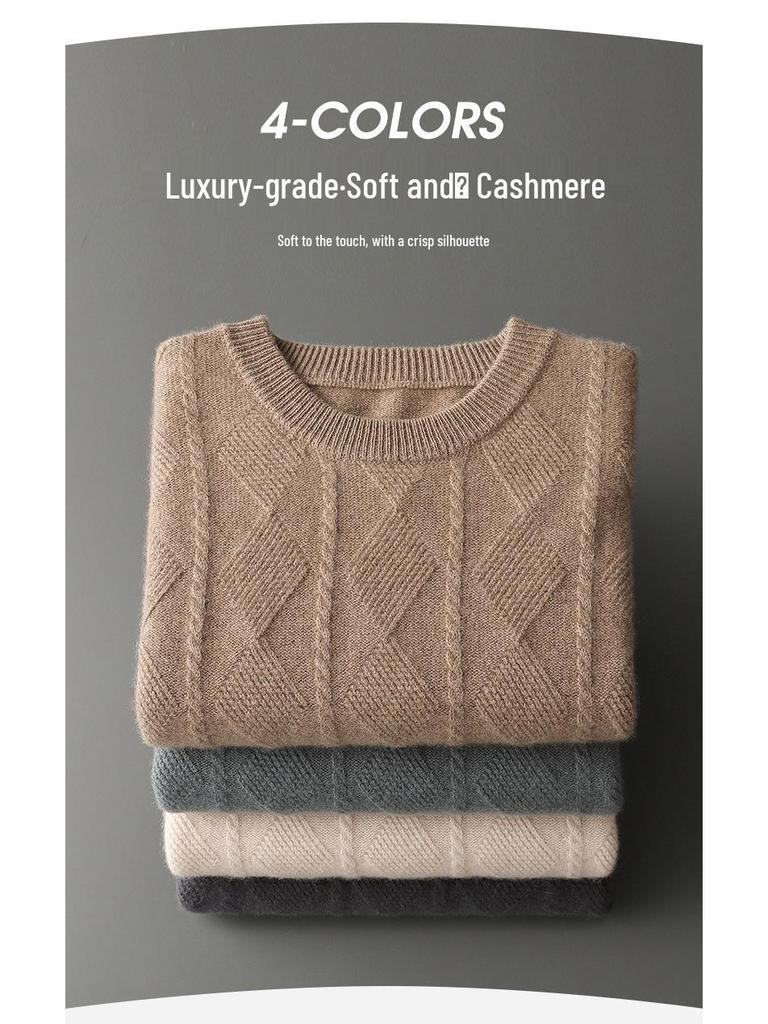Мужской утолщенный свитер с круглым вырезом из чистого кашемира - Теплый шерстяной вязаный пуловер для осени и зимы