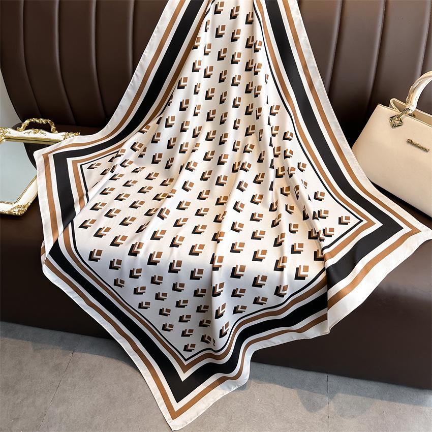 Versatile British-Style Silk Square Scarf - 90cm Solid Color Shawl & Headscarf