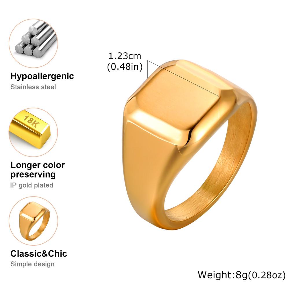 Square Signet Ring for Men Women,Gold Color Stainless Steel RingMinimalist Plain Band Ring,Statement Chunky Ring Band Thumb Ring