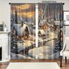 2 Pcs Christmas Snow House print curtains  suitable for bedroom  living room kitchen decoration  home decoration  window decoration