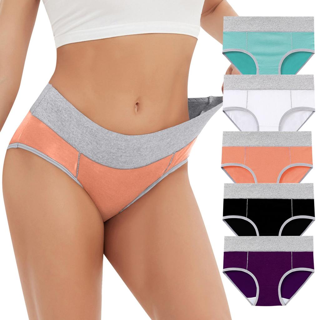 5PC Women's Large Color Cotton High Waist Pants With Raised Hips Underwear