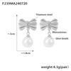 Wind Pleated Bow with Diamond Fringed Imitation Pearl Earrings Women's Titanium Steel Plated 18k Gold Earrings