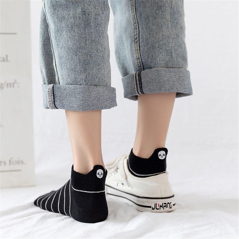 Female Shallow Mouth Girls Short Heel Socks Embroidery Panda Socks Women Cotton Socks Ankle Socks