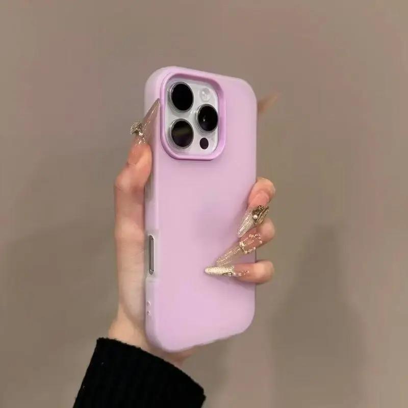 2-в-1 Роскошный матовый чехол-желе конфетного цвета для iPhone 16 15 14 13 12 Pro Max 15 16 Plus Ударопрочный с покрытием Soft Touch