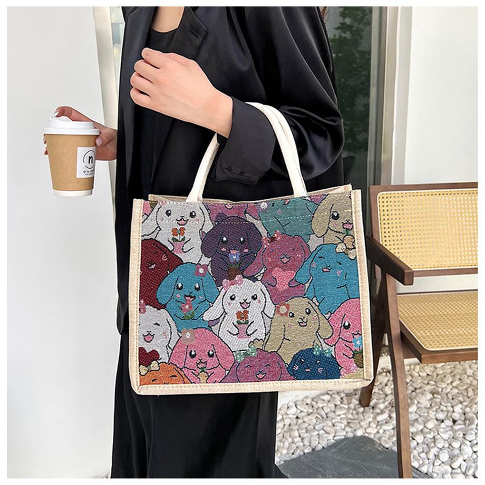 Printed Women'S Handbag Linen Tote Bag Cartoon Tote Bag Spacious Lightweight Eco-Friendly Versatile