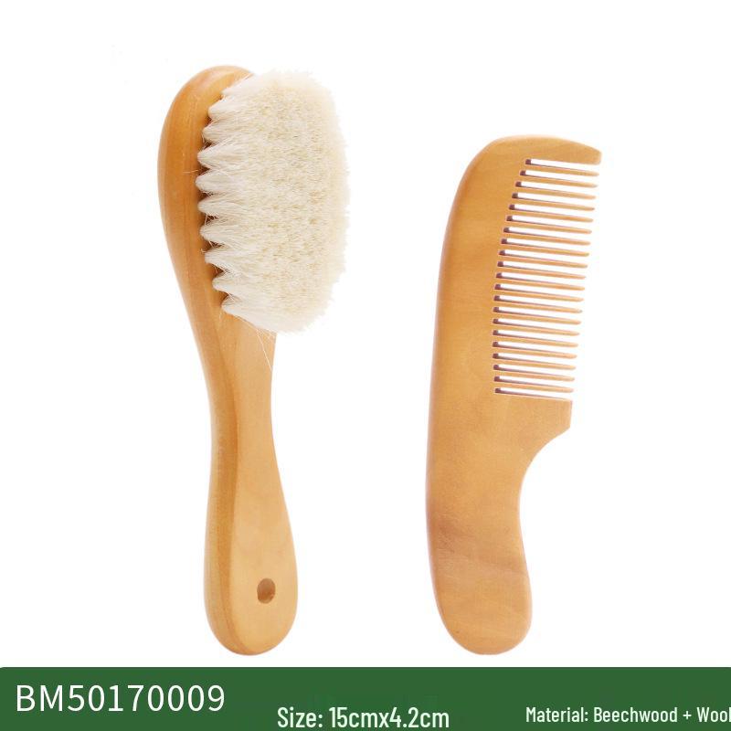 Beechwood Infant Hair & Bath Brush Set: Detangling, Massage, Air Cushion Brush & Flat Comb.