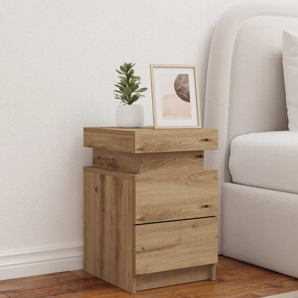 LED Nightstand Artisan Oak 35 x 39 x 55 cm Particleboard