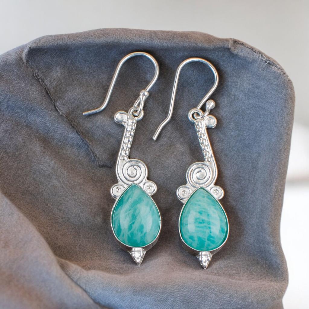 Натуральный амазонит, серебро 925 пробы, серьги ручной работы для мамы EE-37-23
