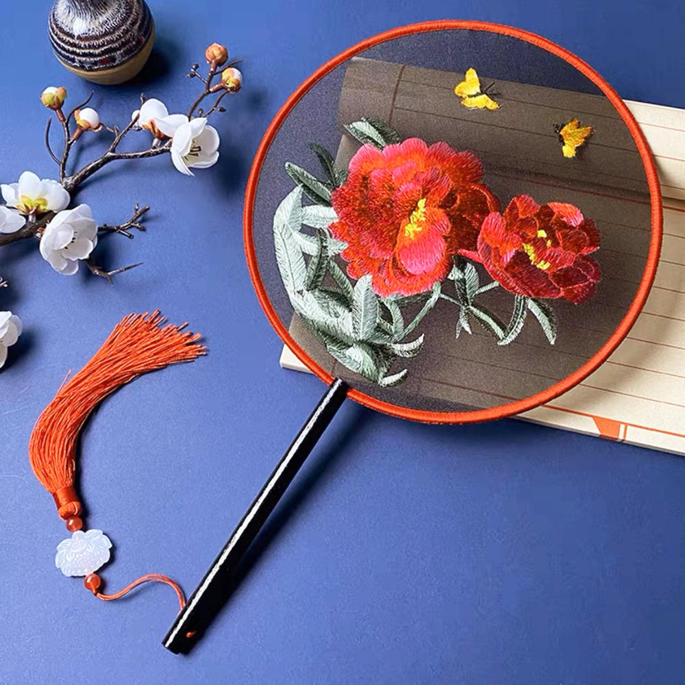 Китайский веер оптом полупрозрачный длинный веер с кисточками для танцев женский костюм ханьфу чонсам вышивка маленький круглый веер