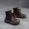 Johnature Ботинки из натуральной кожи с вырезом, ретро, ручная работа, круглый носок, дышащие женские туфли на толстой подошве