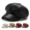 Women Spring Summer Beret Retro Solid Color Faux Leather Short Brim Decorative Sun Protection Anti-UV Breathable Lady Painter Hat Unisex Octagonal Cap