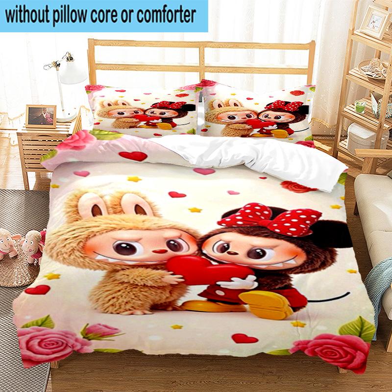 3PCS Labu-bu Friends Adventure 3pcs Bedding,Including 3PCS Duvet Cover And 2pcs Pillowcases Perfect for Christmas,Ideal for Bedroom, Dormitory