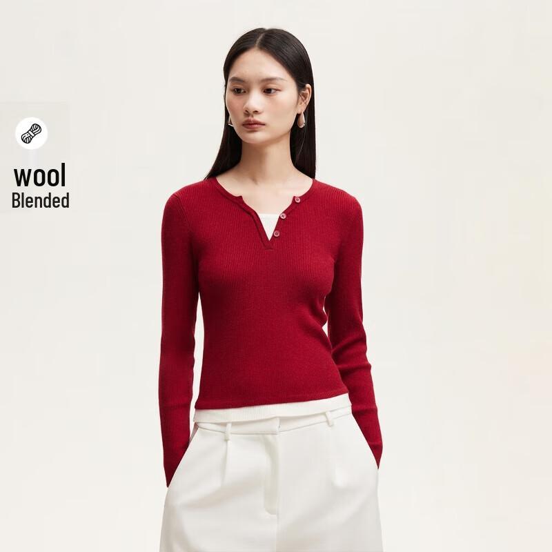 VEROMODA Women's V-Neck Faux Two-Piece Patchwork Knit Top