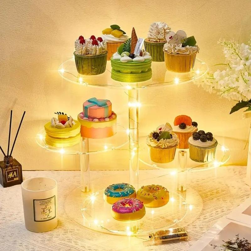 4 Tiered Acrylic Cupcake Holder Stand With LED String Light Dessert Display Tower For Wedding Birthday Party Decoration