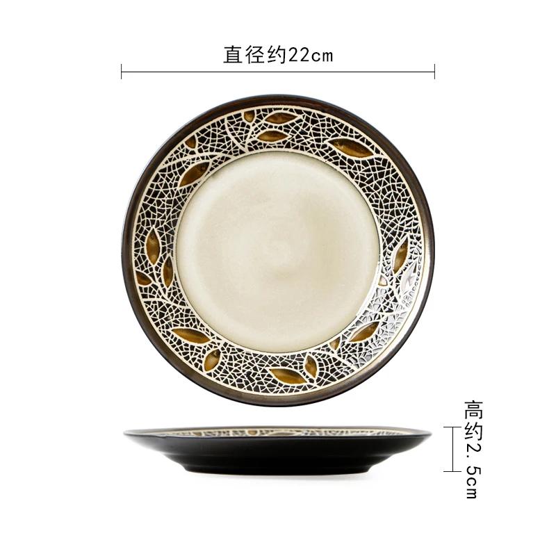 Креативные керамические тарелки в стиле ретро, элитная круглая тарелка для суши, изысканные блюда, обеденная тарелка, бытовая посуда