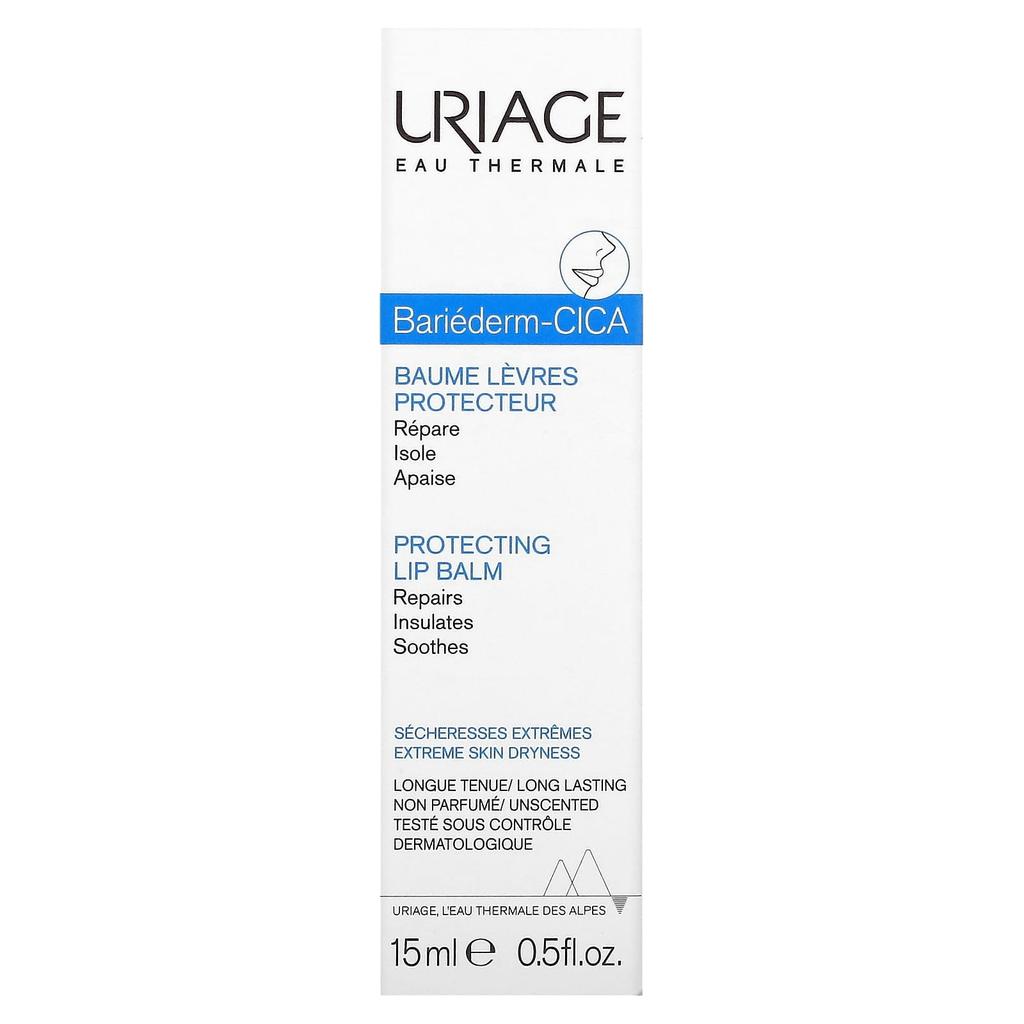 Uriage Bariederm, Cica-Lips Protecting Balm, без отдушек, 0,5 жидких унций (15 мл)