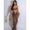 Stacked Ruched Two Piece Set Women Sexy Wrap Chest Tops and Low Waist Maxi Skirt Matching Evening Party Club Outfits