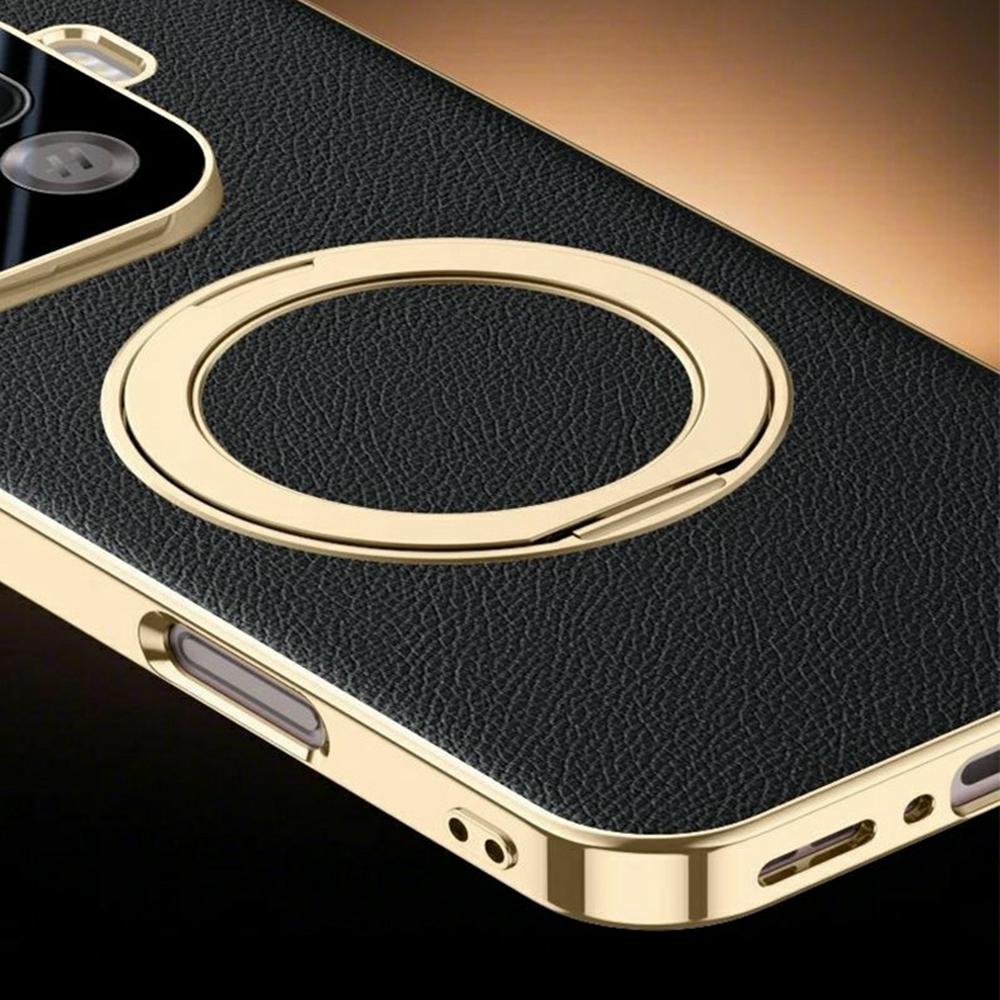 Чехол для Oppo Find X9 Pro 5G с магнитным вращающимся держателем, кожа + ПК + акрил, чехол для телефона с закаленным стеклом для заднего экрана