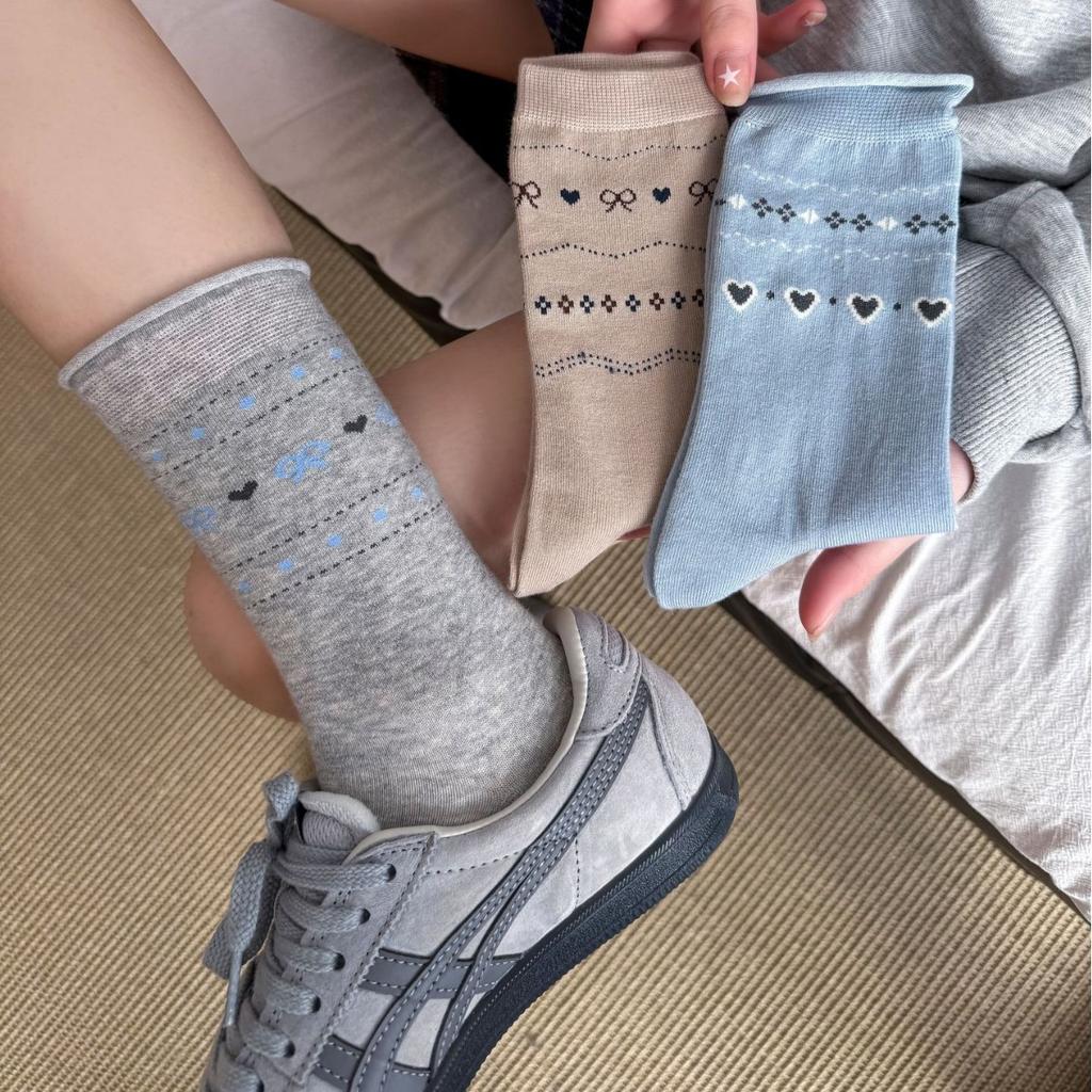 Белые гольфы до середины голени, стиль бантик любовь, носки из хлопка с подвернутым краем, корейский студенческий стиль