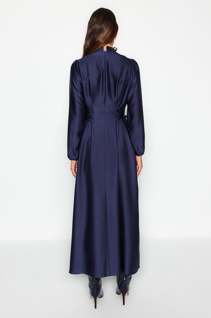 Women's Fashion New Hijab Evening Dress Green Fitted Satin Plain Weaving