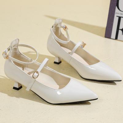 Модные весенние новые туфли на тонком каблуке, женская мода, острый носок, неглубокий вырез, металлическая пряжка, А-силуэт, нескользящие туфли на низком каблуке