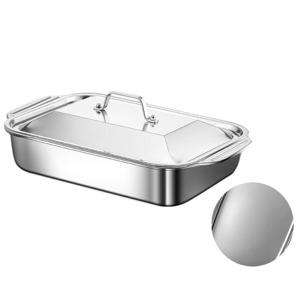 With Lid Grilling Tray Stainless Steel Grilled Fish Plate BBQ Plate Roaster Pan Oven