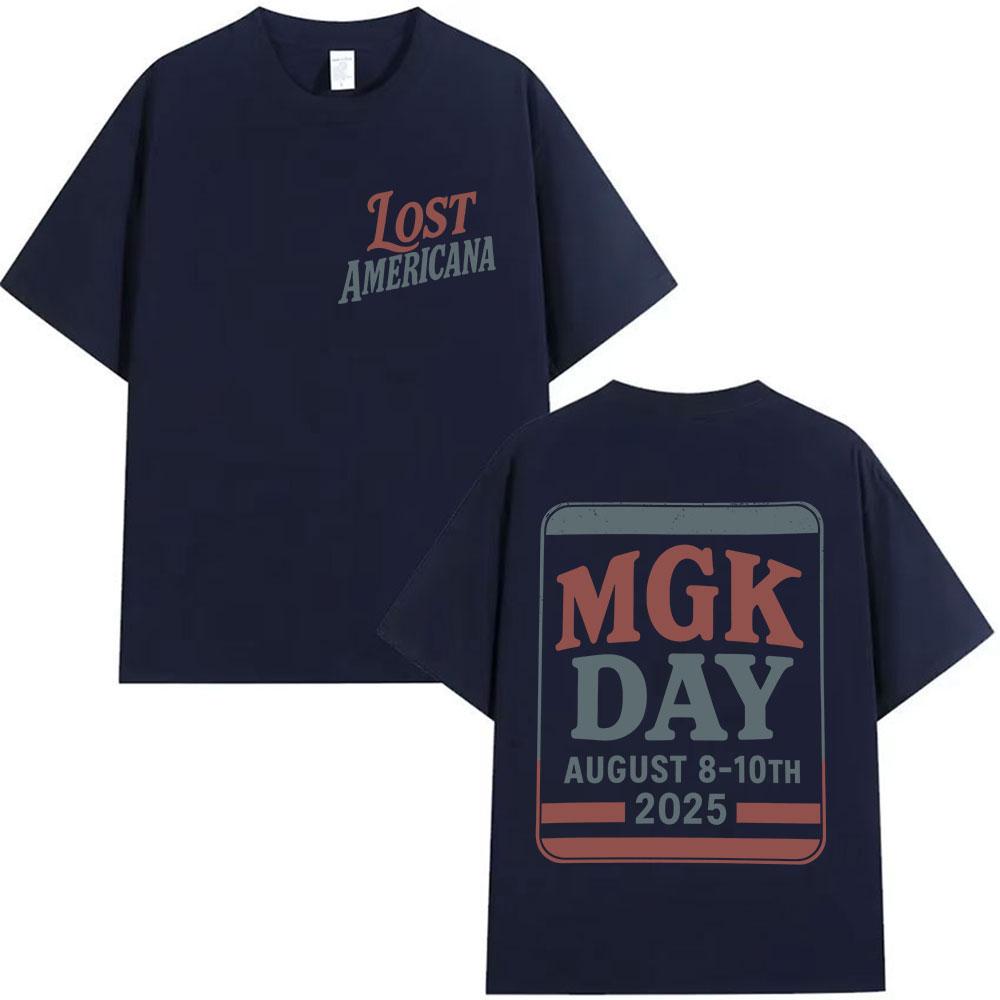 Футболка с принтом MGK Day Lost Americana 2025, Мужская и Женская, Высококачественный Хлопок, Винтажная Футболка с Коротким Рукавом в Стиле Харадзюку