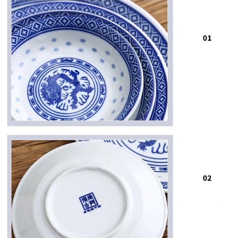 Набор пиал с драконами из сине-белого фарфора – Керамические тарелки для риса и супа с лапшой, подглазурная роспись