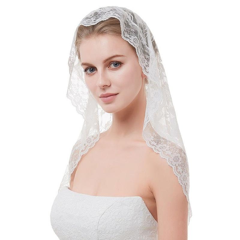 Church Shawl Triangle Scarf Lace Veil Tassel Floral Embroidered Scarf Pendant Scarves Spanish Mantillas for Church Prayer Shawl EMA