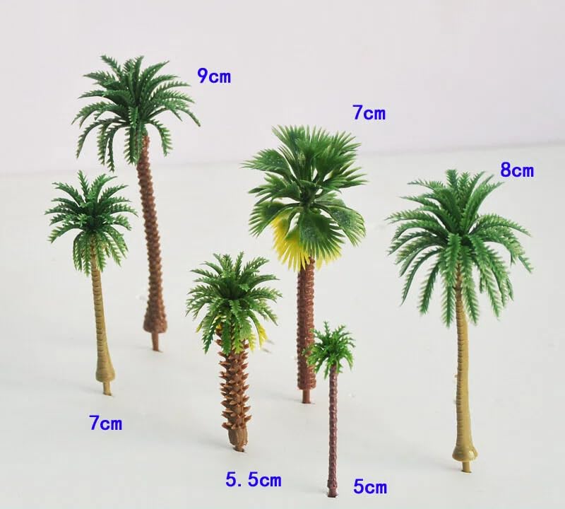 Set of 30 Artificial Palm Miniature Trees for 6 varieties of Trees, N-gauge Models, 5-9cm tall, (5 each).