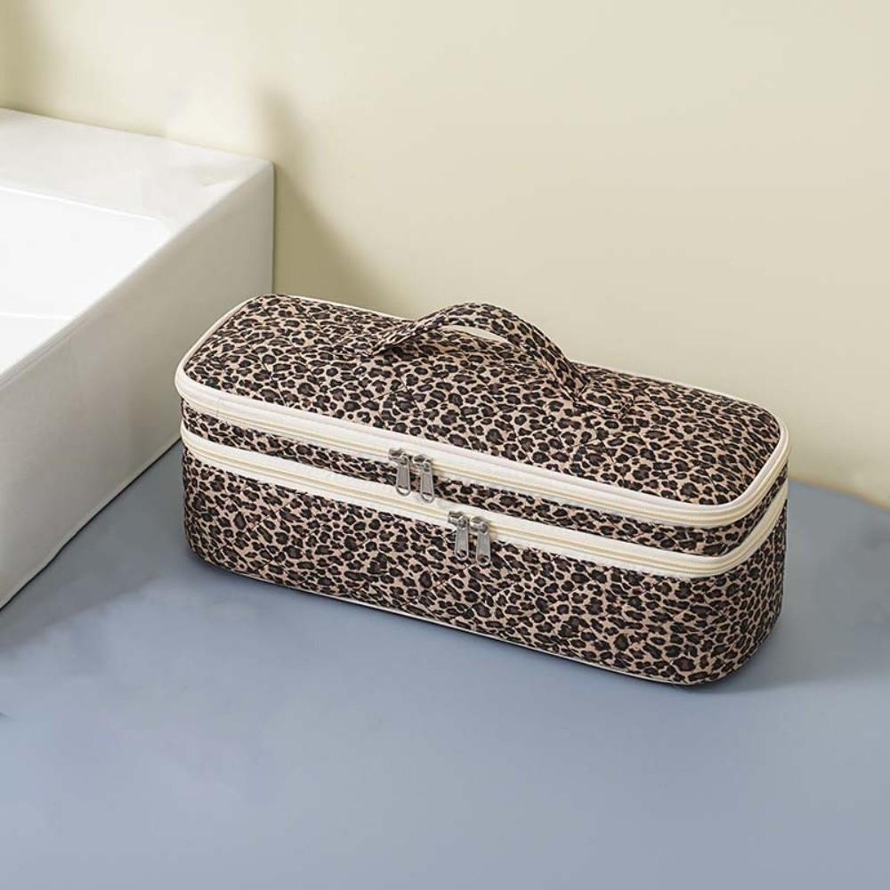 Quilted Cotton Hair Dryer Bag Leopard Print Curling Iron Organizer Blow Dryer Pouch Beauty Lovers