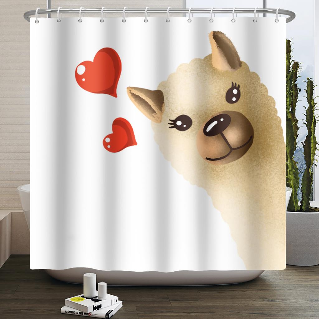 Cute Funny Lama Alpaca Shower Curtain Fun Cartoon Animals Cactus Shower Curtains for Bathroom Home Decor Waterproof Bath Curtain