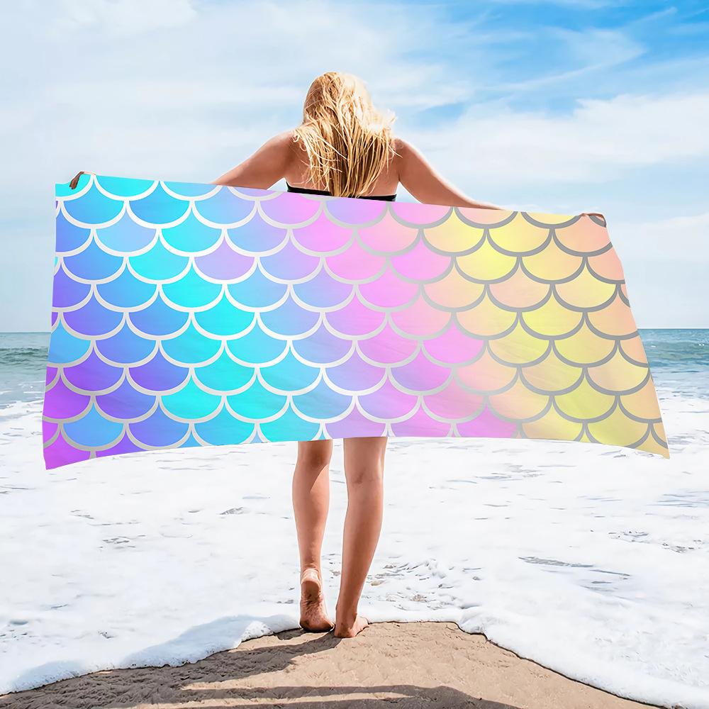 Popular Beach Towels, Mermaid Beach Towels, Multi-Functional Microfiber Quick-Drying Absorbent Beach Towels