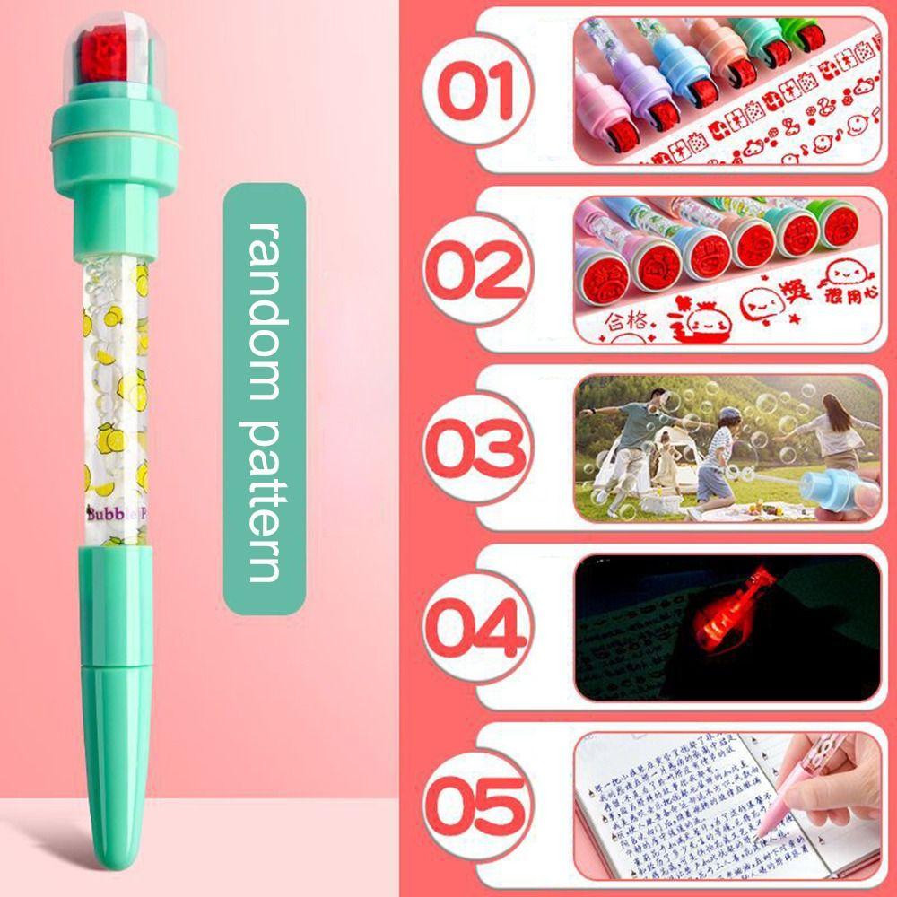Ручка-барботер Fidget со штампом и световым пузырем Ручка-роллер для выдувания пузырей Креативная печать Ручка-штамп для школы