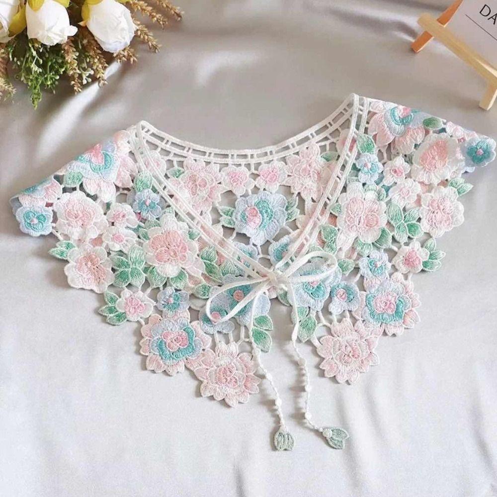 Detachable Embroidered Flower Fake Collar Floral Lace Neckline Shawl Lace Collar Women/girls