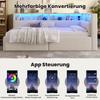 Daybed, Sofa Bed, 90 × 200 cm, USB + Type-C Ports, Hydraulic Storage, Storage Compartments, Multicolor LED Strip Lighting, No Mattress, Linen, Beige