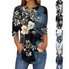 Женская мода свободный воротник на пуговицах с принтом рукав 3/43/4 футболка топы пуловер