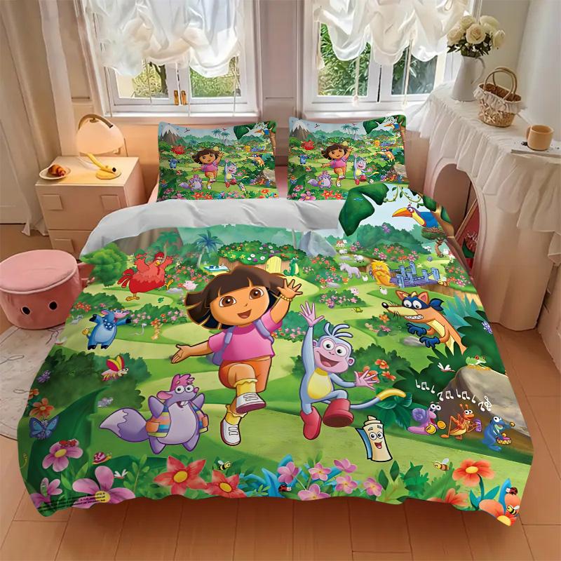 Dora'S Colorful Adventure Print 3Pcs Bedding Setduvet Cover With 2 Bedropillowcase Home Birthday Gift