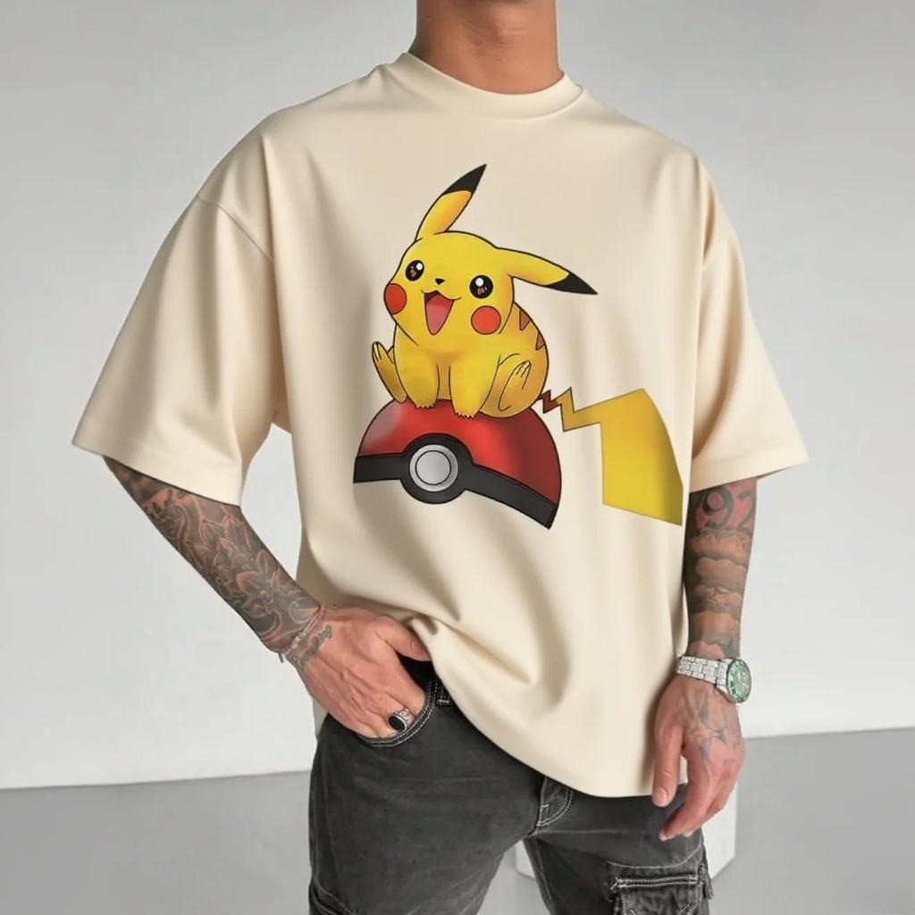 Летняя футболка с круглым вырезом и 3D-принтом с рисунком покемона Пикачу, модная повседневная мужская футболка с коротким рукавом