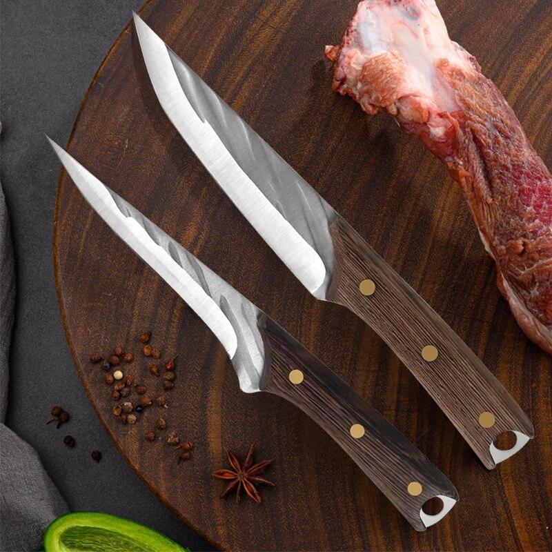 Кованый нож для мяса ручной работы, нож для обвалки из нержавеющей стали, нож для мясника с чехлом для ножа